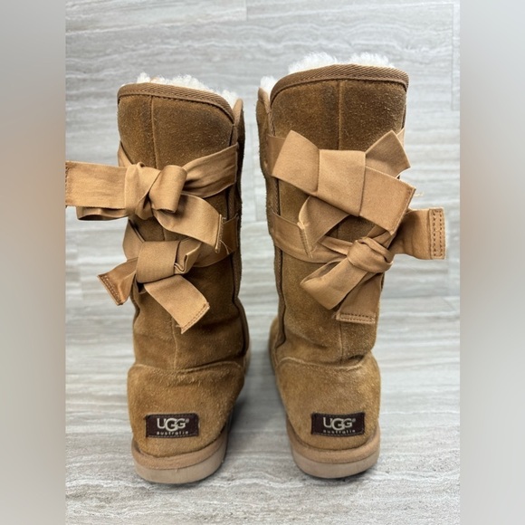 Ugg Allegra Double Bow Chestnut Shearling Mid Boots Womens Size 6 - Picture 4 of 14